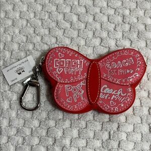 Coach Poppy Butterfly Zipper Pouch Keychain